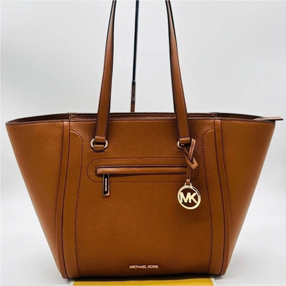 Michael Kors Bag Shopper Carine Large Front Zip Tote Bag Luggage Brown/Gold